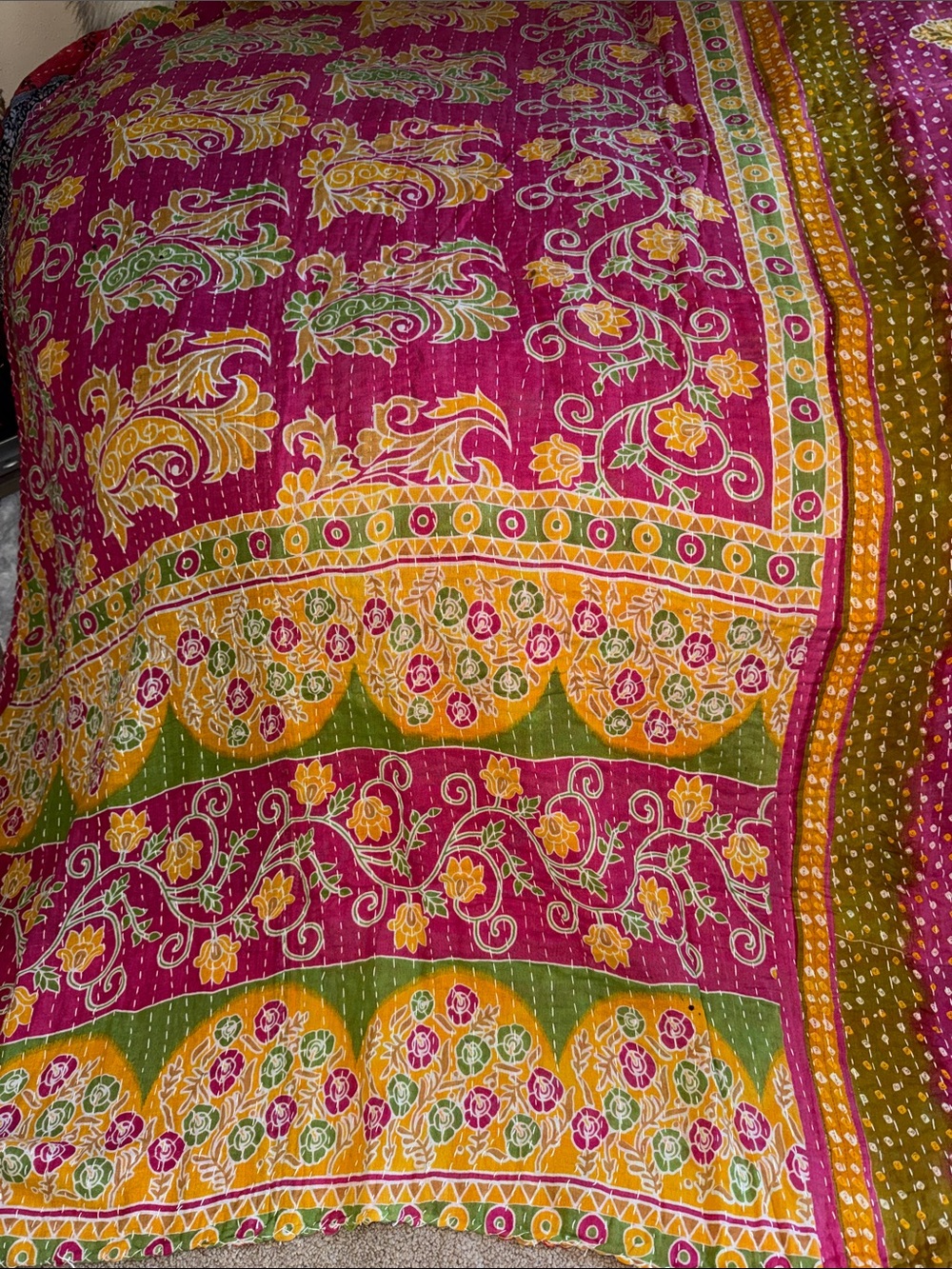 New cotton kantha twin bedspread
